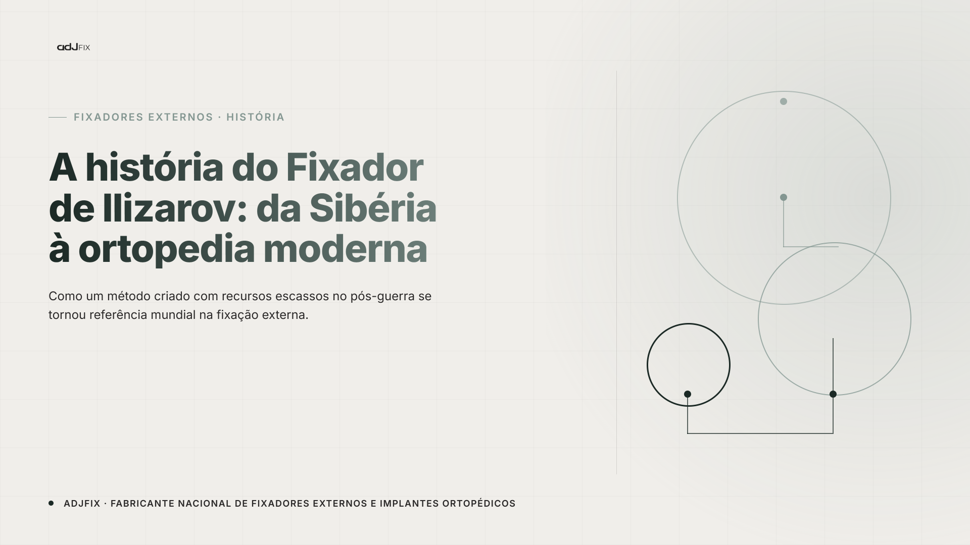 Ilustração geométrica de anéis circulares representando o fixador de Ilizarov